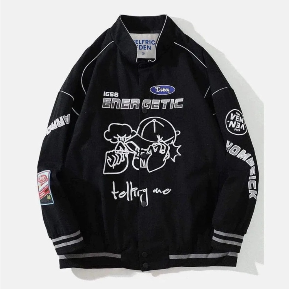 Aelfric Eden Reflective Black Varsity Graphic Jacket